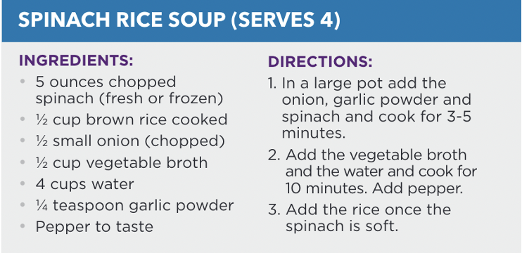 Easy Fall and Winter Soup Recipes for Seniors | Spinach Rice Soup